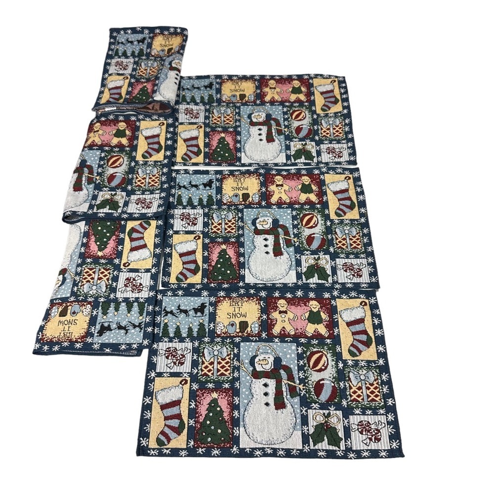 Set of 6 Let It Snow Tapestry Table Placemats Christmas Winter Snowmen 19x12.5”